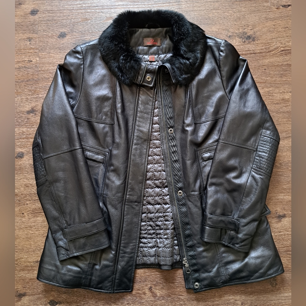 Vintage Black Danier Fur Trim Leather Jacket